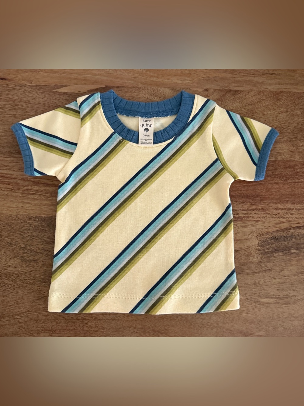 Kate Quinn Cream Stripe Short Sleeve 70s Retro Ringer Tee Unisex-NWOT-3-6 months